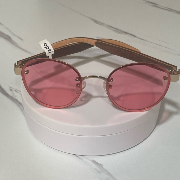 OPTI WOOD PINK TINTED ROUND FRAMES WITH INNER GOLD TRIM - Picture 5 of 9